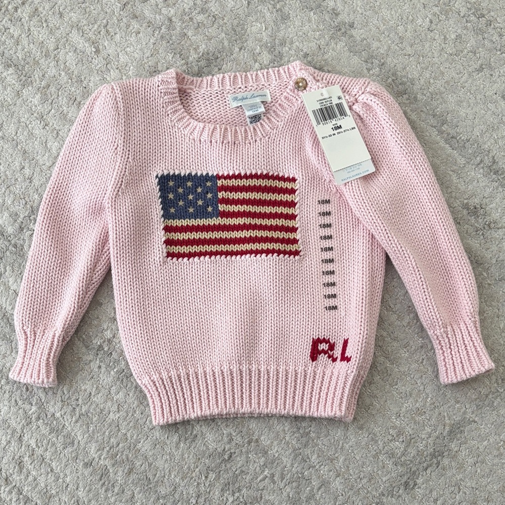 Ralph Lauren Light Pink Knit Sweater with Flag